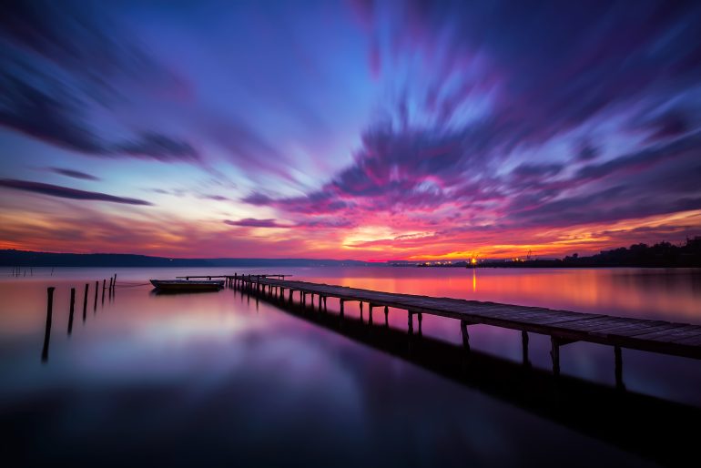 Magnificent long exposure lake sunset