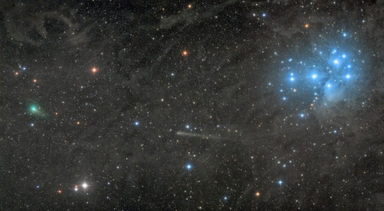 RS36238_Two comets with the Pleiades © Damian Peach