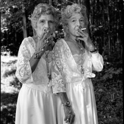 Sue Gallo Baugher and Faye Gallo at the Twins Festival. Twinsburg, Ohio, 1998.
