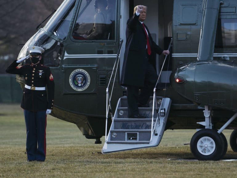 President Trump Departs White House For Final Time In His Presidency