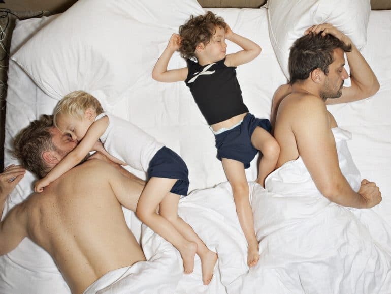 Me and Rob with Ethan and Noah at 630 AM. Antwerp, Belgium © Bart Heynen from 'Dads' published by powerHouse Books