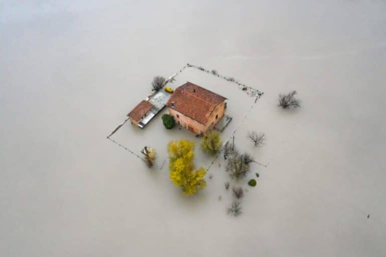 An aerial view of the Panaro river’s flooding near Modena, Italy.