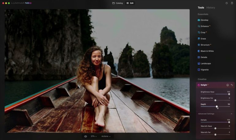 Interface de Skylum Luminar Neo