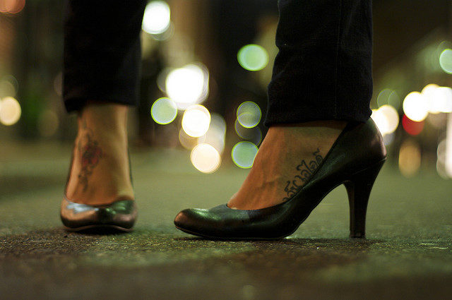 Red rose for black heels