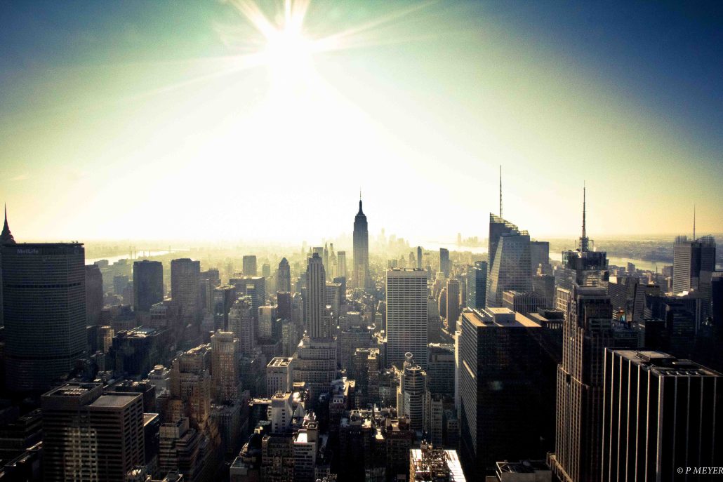 Buildings ina sun pool