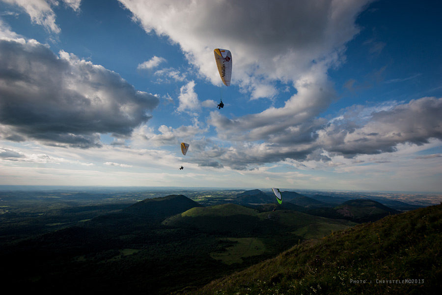 Paragliders above volcanos