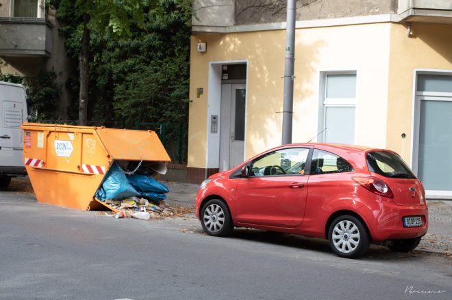 In the red trash can