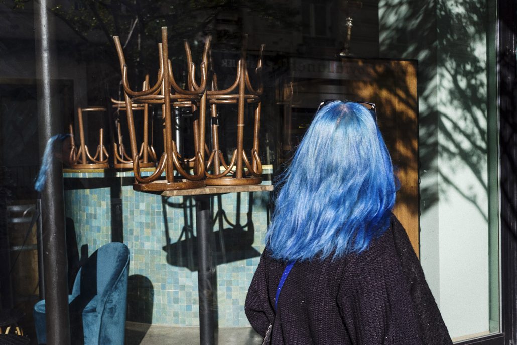 Behind blue hair