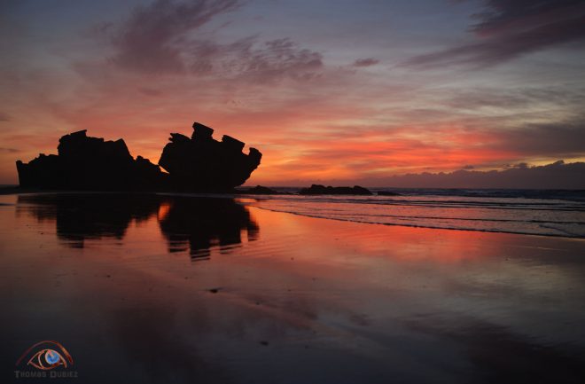 Coucher de soleil sur les rochers à Essaouira